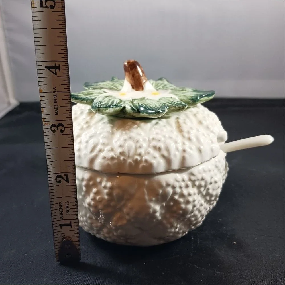 Vintage Majolica Cauliflower Jam Lidded Small Jar
